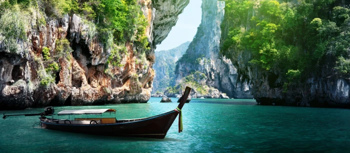 Thailand sea nature island boat ship rocks ark water 2k