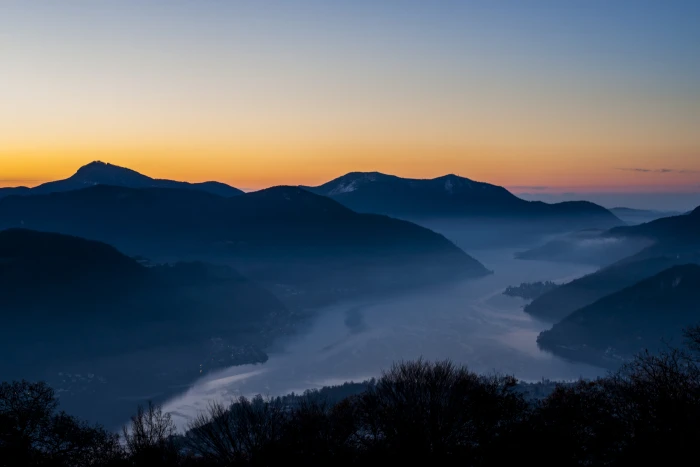 aerial photography of mountain during golden hour lake view 2k 4k 5k
