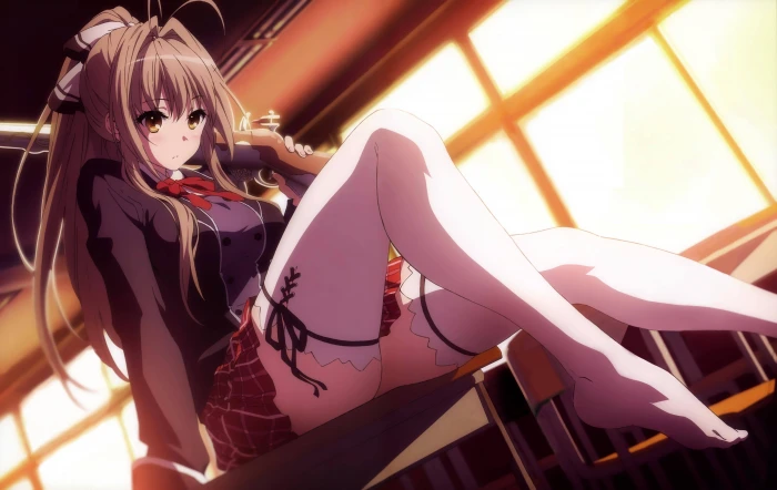 Anime Girls Amagi Brilliant Park Sento Isuzu Brunette School Uniform Stockings Long Hair Yellow Eyes 2k 4k 5k