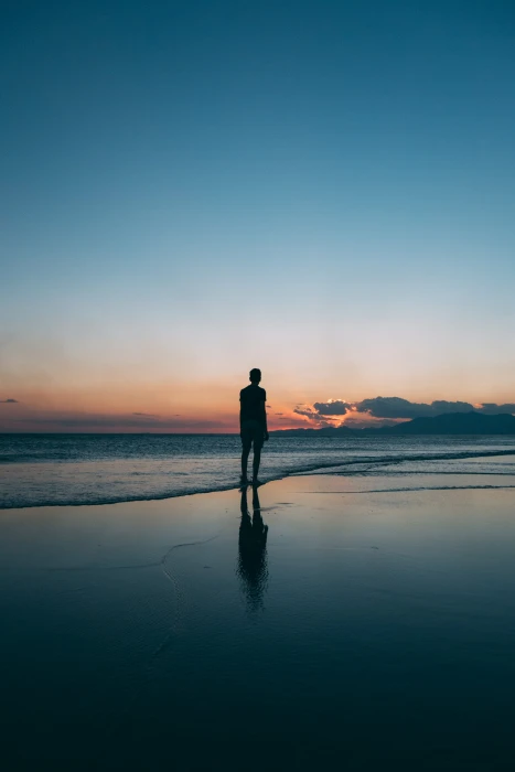 beach man silhouette sea shore surf sky real people water 2k