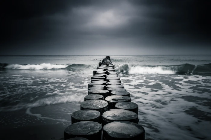 grayscale photography of dock ostsee baltic sea meer wustrow 2k 4k