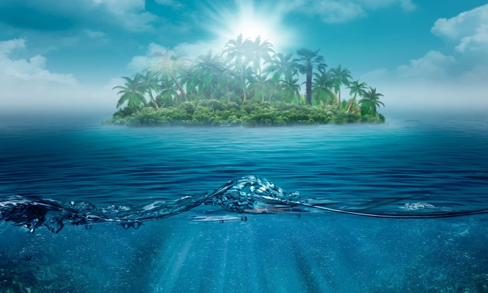island and sea illustration lonely ocean nature landscape 2k