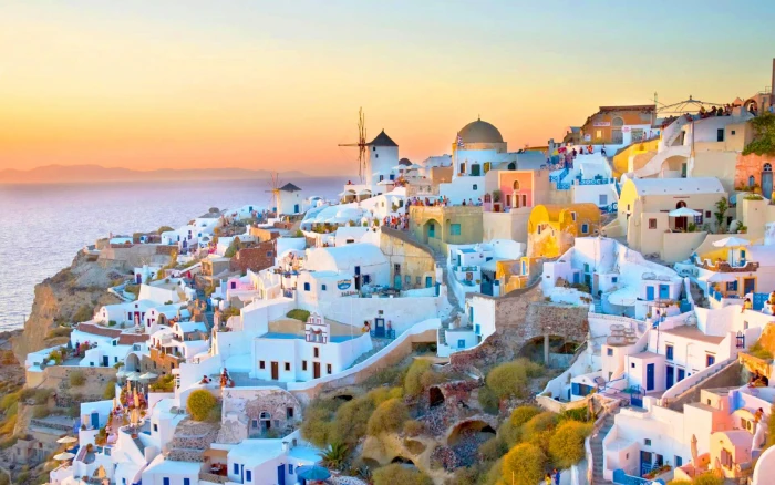 Oia Village On Santorini Island In Greece Sunset Landscape Wallpaper For Desktop 2k 4k