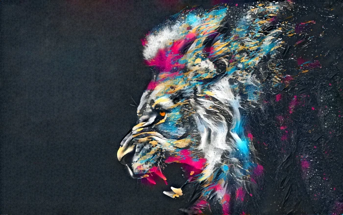 painting of multicolored lion animals wildlife multi colored 2k