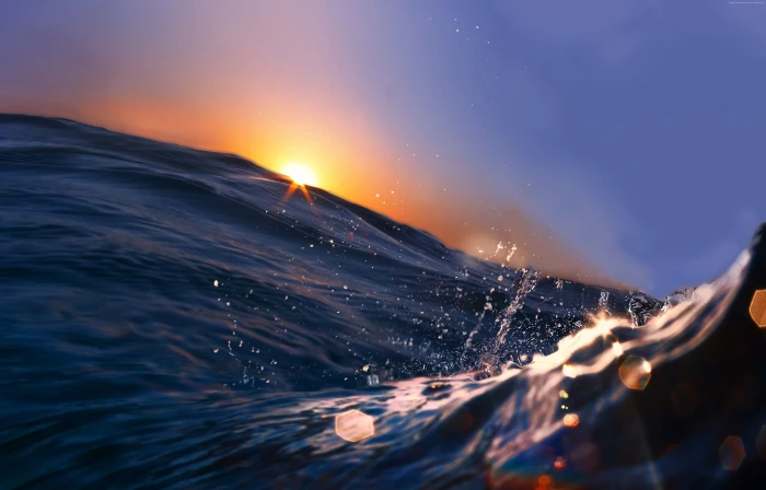 Sea Ocean rays sunrise sunset blue Water 2k 4k 5k