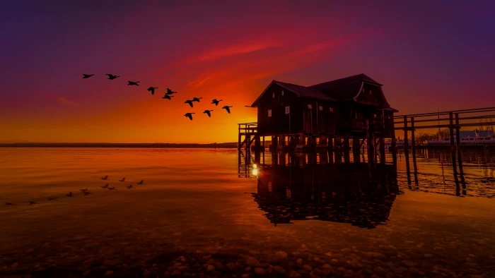 silhouette of house during sunset nature landscape wallpaper 2k 4k 5k