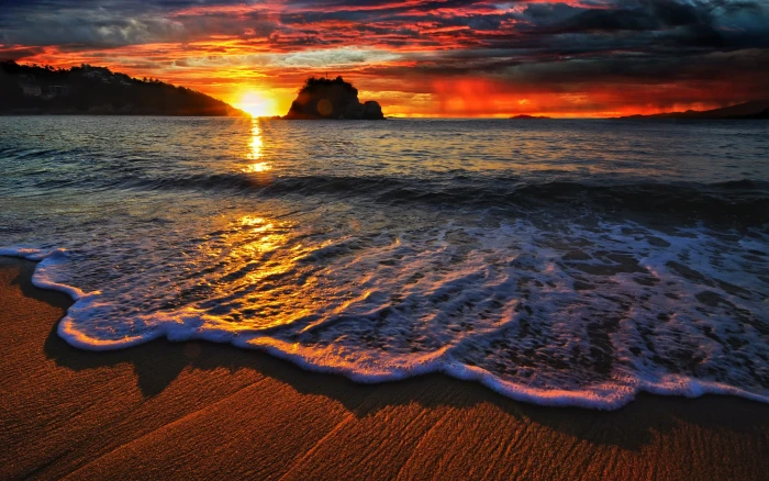 beach sea landscape nature sunset 2k