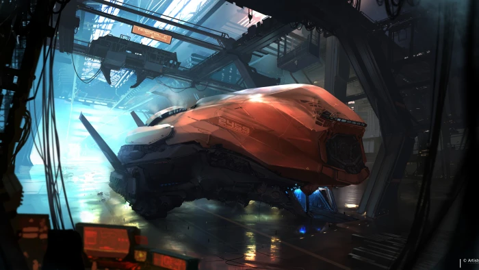 black and orange vehicle space ship HD wallpaper matte painting 2k 4k 5k