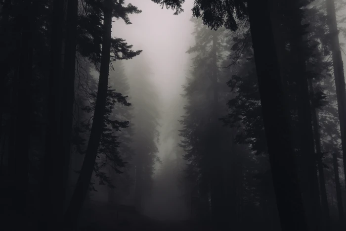 black and white creepy dark eerie Fog Foggy Forest nature 2k 4k 5k
