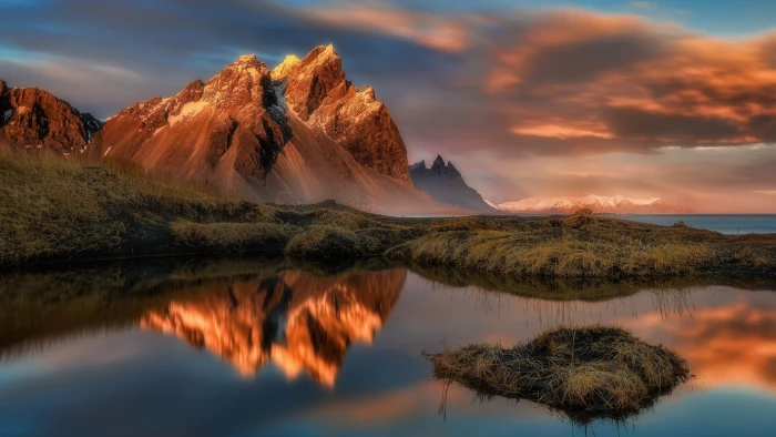 body of water mountains reflection lake clouds landscape 63 2k 4k