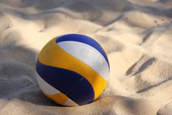 close up photo of yellow white and blue volleyball ball sport 2k 4k 5k