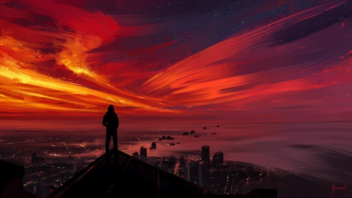 digital art men landscape city building skyscraper illustration 2k 4k