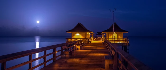 gazebo during night time naples Pier ocean gulf water 2k 4k 5k