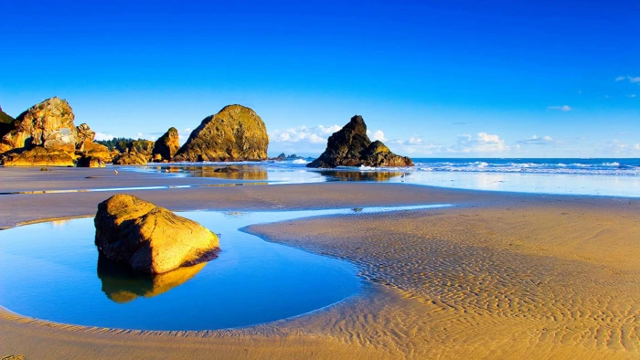 Landscapes Sandy Beach Rocks Sea Waves Summer Wallpaper Hd 2k 4k