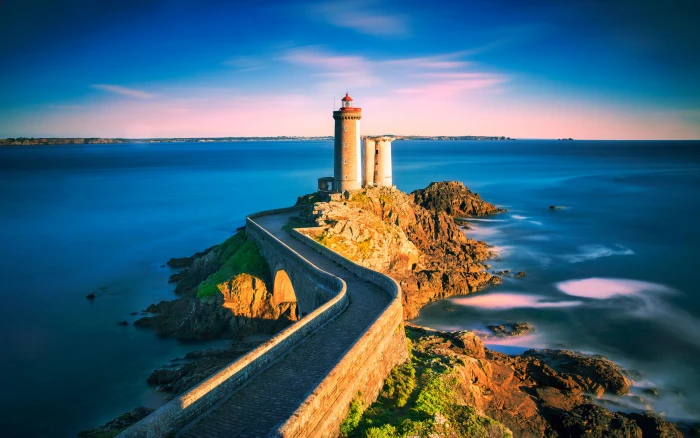 Phare Du Petit Minou Lighthouse In The Roadstead Of Brest Stands Front Fort Municipality Plouzan France Desktop Hd Wallpaper 2k 4k