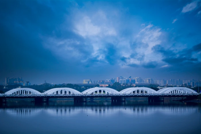 reflection water lake panoramic nature sky bridge chennai 2k 4k 5k