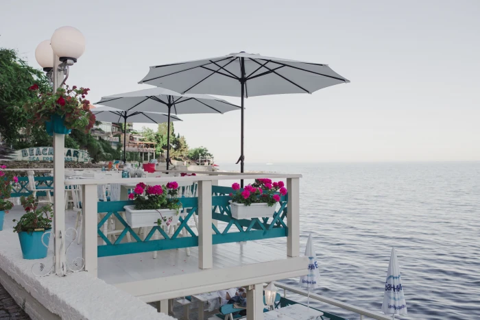 Restaurants in old town of Nessebar Bulgaria street Europe 2k 4k 5k