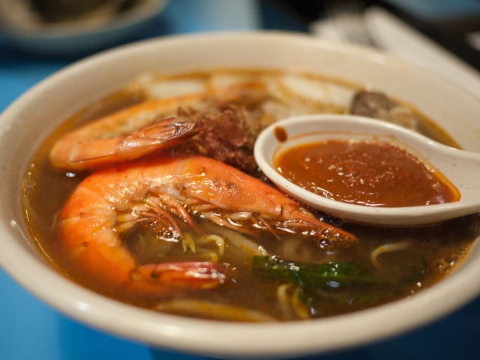 shrimp soup in shallow photo prawn noodles food seafood cuisine 2k 4k