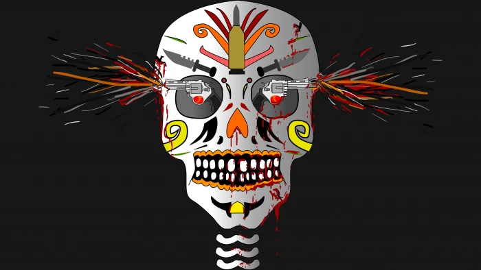 skull gun artist artwork digital art hd multi colored 2k 4k 5k 8k