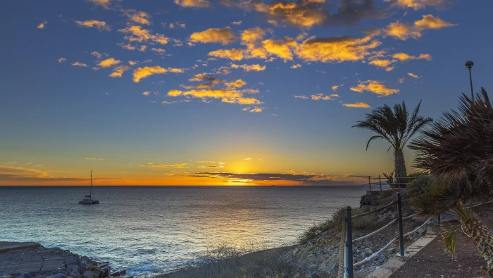 afterglow beach canary islands coast calm cloud evening 2k 4k