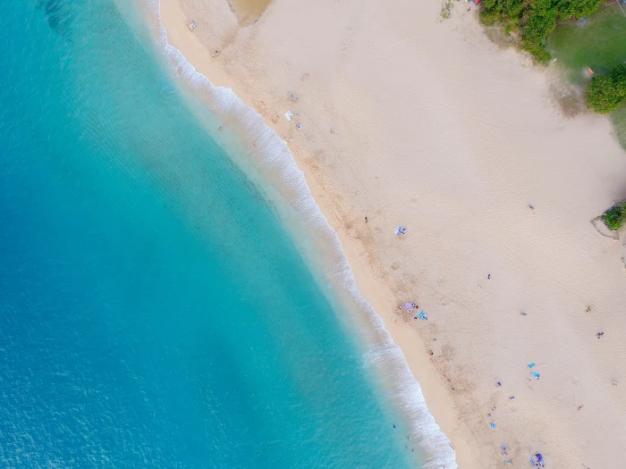 beach digital wallpaper nature water people trees drone photo 2k 4k