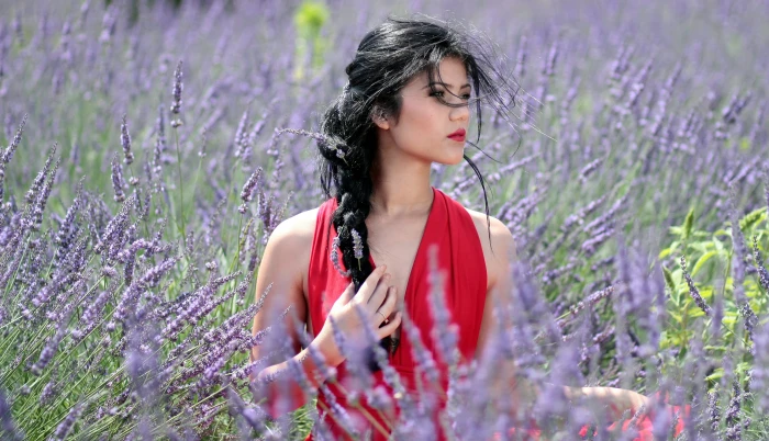 Beautiful Girl in Lavender Flowers female photos pretty public domain 2k 4k