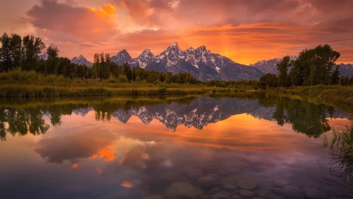 body of water landscape nature reflection calm mountains 2k 4k