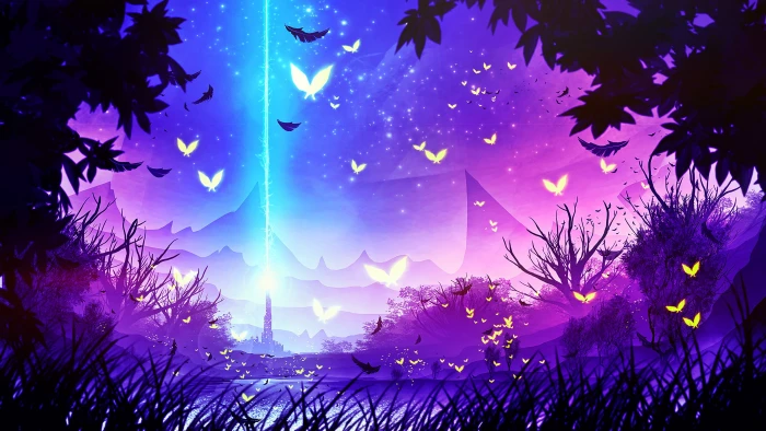 digital art landscape nature forest birds fantasy 2k 4k