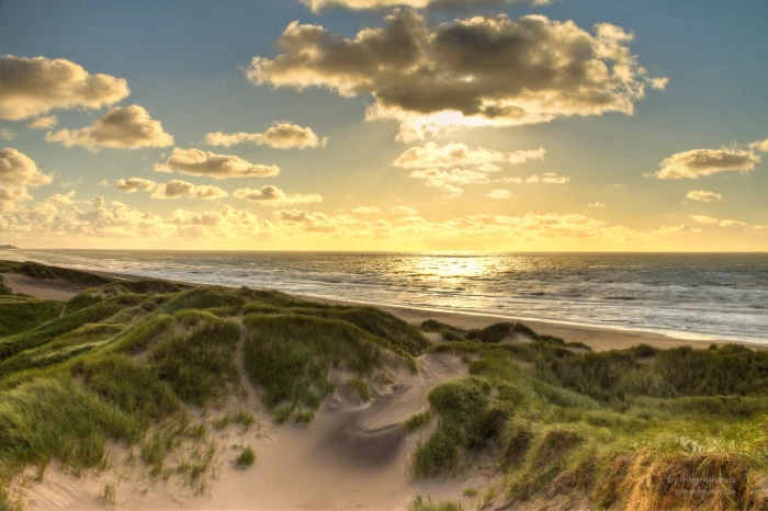 landscape photography of mountain near sea golden north 2k 4k