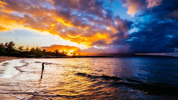 nature landscape sea waves sunset clouds beach sky water 2k 4k