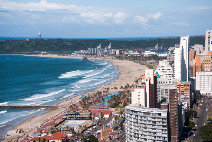 Seashore and landscape with buildings beach in Durban South Africa 2k 4k