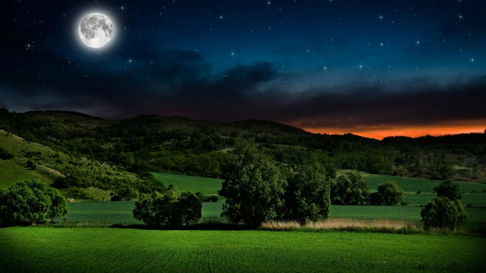 sky nature full moon grassland night meadow landscape 2k 4k
