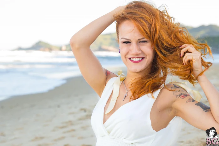 Suicide Girls redhead tattoo dress beach Felicity water 2k 4k 5k