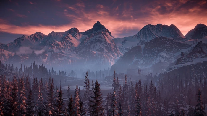 trees and mountains silhouette of poster 2k 4k