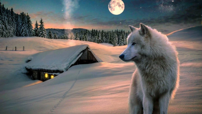 winter snow wolf moon sky nature landscape full 2k 4k