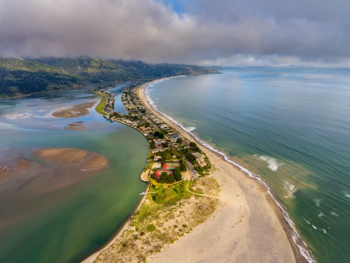 aerial view photography of island Stinson Beach Marin Coast 2k 4k