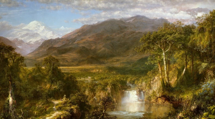 landscape mountains nature river waterfall picture Frederic Edwin Church 2k 4k