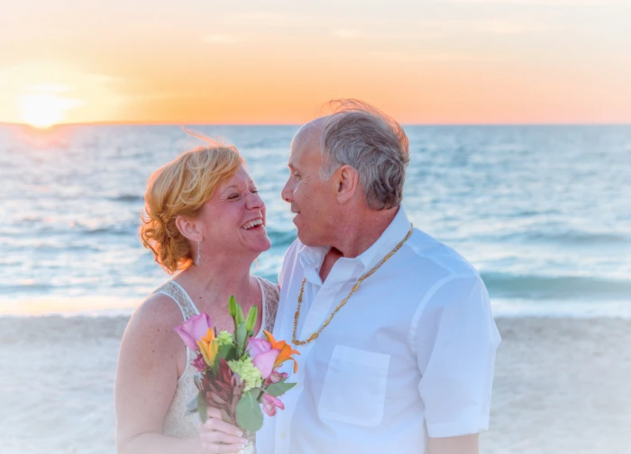 man and woman wearing white dress shirts beach wedding happy couple 2k 4k 5k