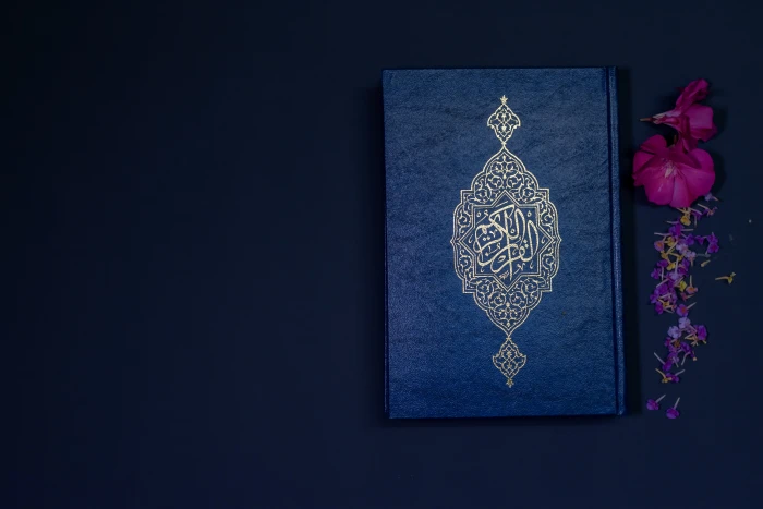 Quran book flower blue flowering plant studio shot art and craft 2k 4k 5k