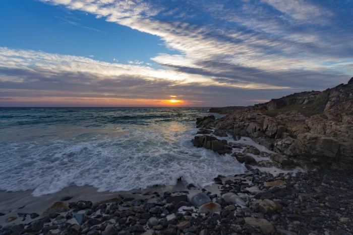aerial view of sea near rocky seashore under clouds tasmania 2k 4k 5k