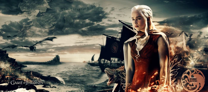 Daenerys Targaryen Game of Thrones war boat map sea TV 2k 4k 5k