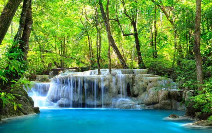 Erawan Waterfall Kanchanaburi Thailand Parks green nature HD Wallpaper 2k 4k