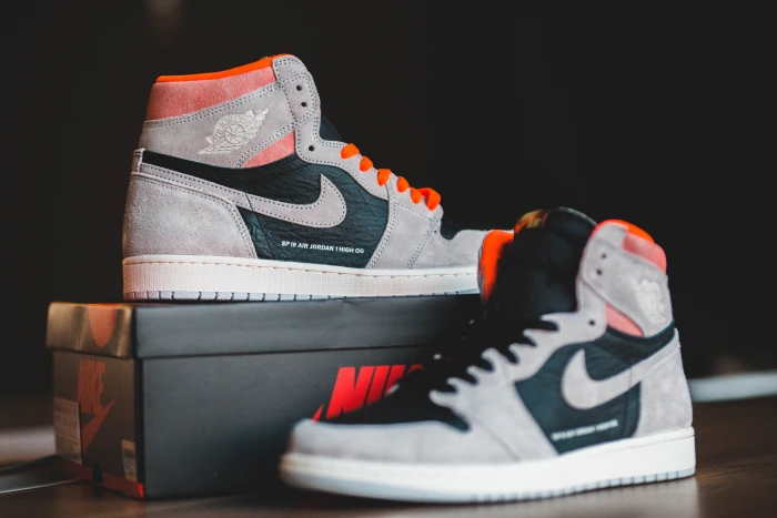 gray and black Nike Air Jordan 1 s footwear apparel clothing 2k 4k 5k