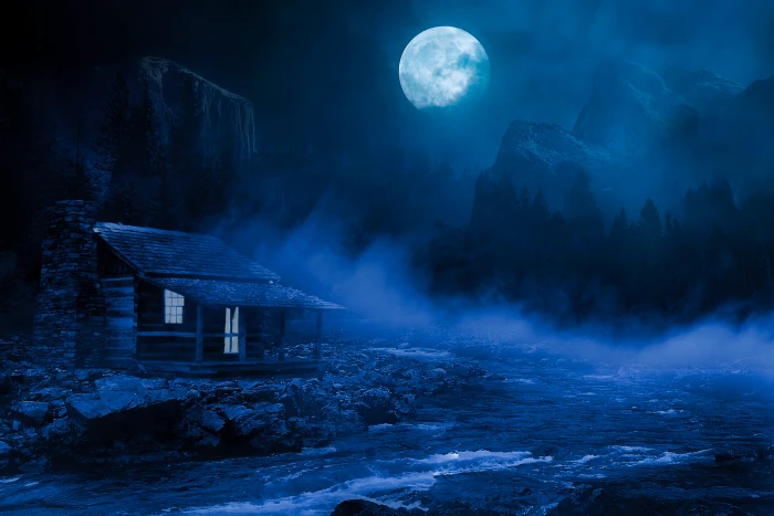 house under the moon night good home illuminated fog 2k 4k 5k