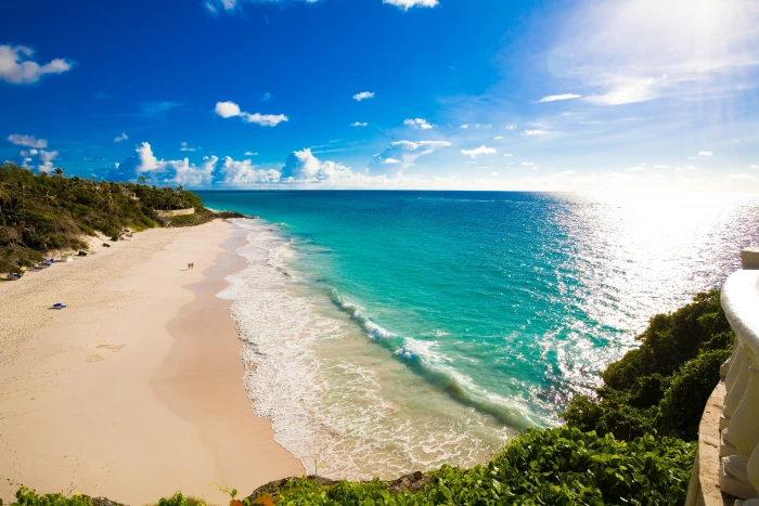 landscape tropical beach sea nature clouds waves palm trees 2k 4k