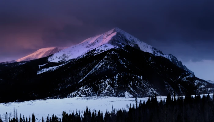 nature snow trees mountains dark landscape sky 2k 4k 5k