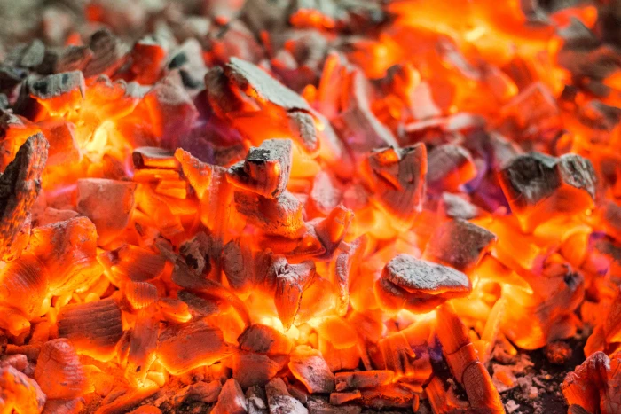 Red Burning Live Coals Campfire fireplace flames hot fire Natural Phenomenon 2k 4k