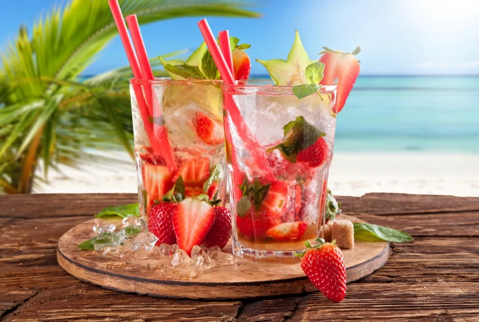 strawberry juice sea beach cocktail summer fresh paradise 2k 4k 5k