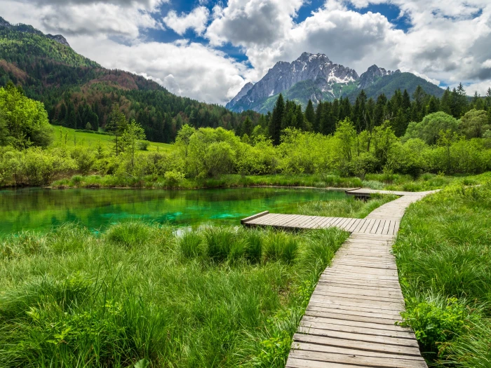 brown wooden dock near body of water and mountain under blkue sky at daytime 2k 4k