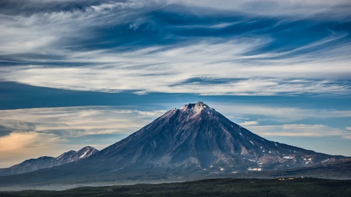 landscape photo of mountain under white clouds blue sky koryaksky kamchatka 2k 4k 5k